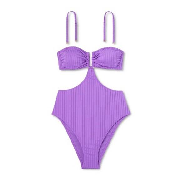 Shade & Shore Women's Bandeau Cut Out One Piece Swimsuit Monokini, Purple Large - Picture 1 of 10